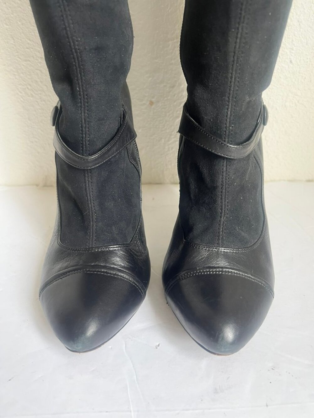 VINTAGE EL DANTES THIGH HIGH LEATHER SUEDE HIDDEN PLATFORM BOOTS SZ 37 / 7 US - Picture 4 of 9